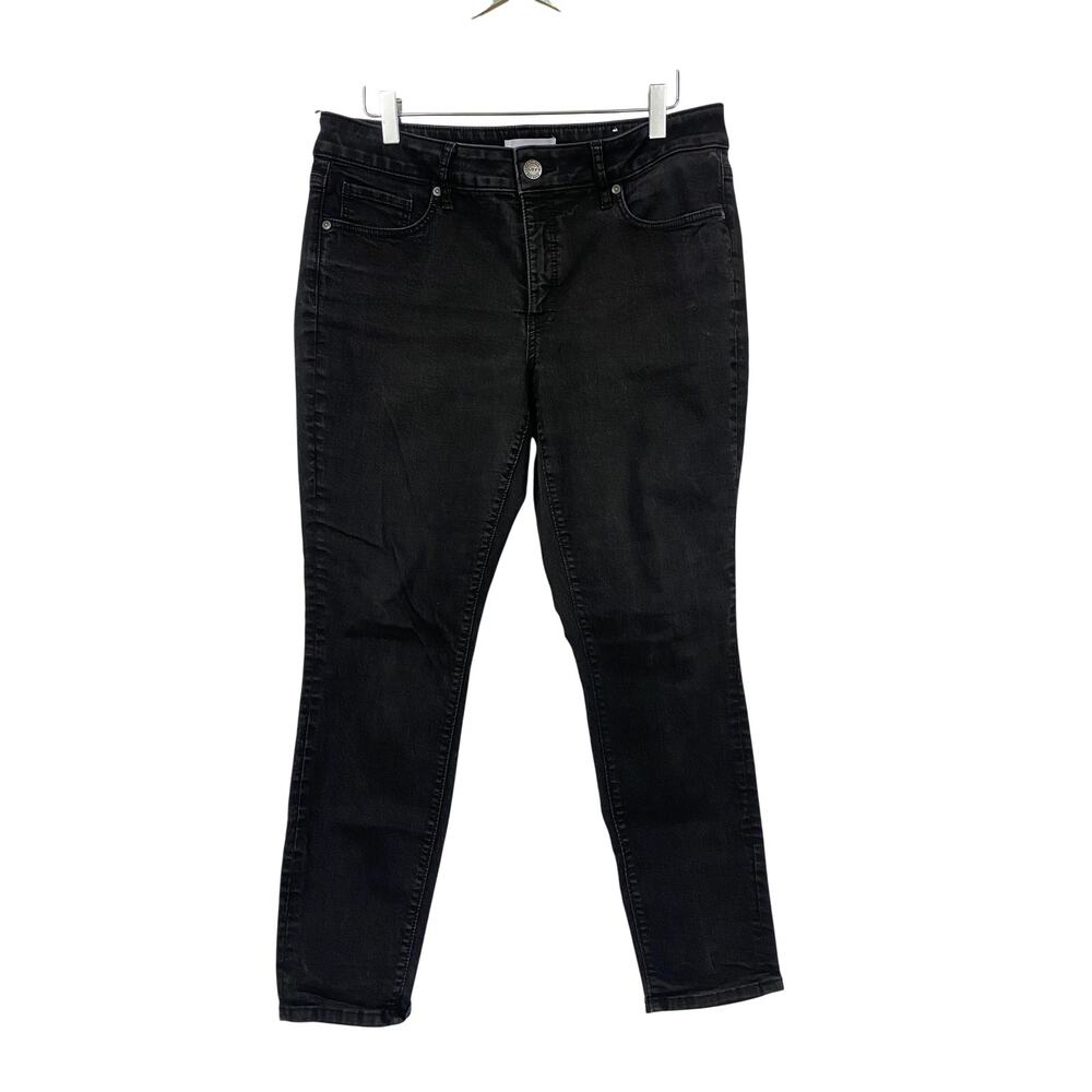 LOFT Jeans Womens 10/30 Black Dark Wash Mid Rise Skinny Stretch Denim Slim 34x28